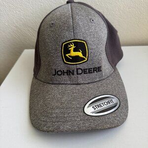 John Deere Stretch Fit Cap Hat Gray Black Mesh Trucker Farm Logo Baseball Dad Ca